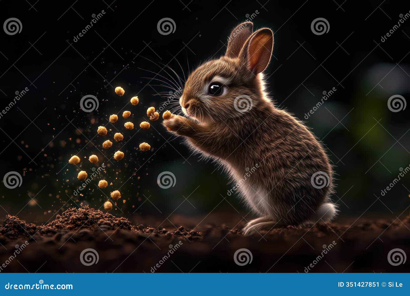 happy bunny catching nuggets of food