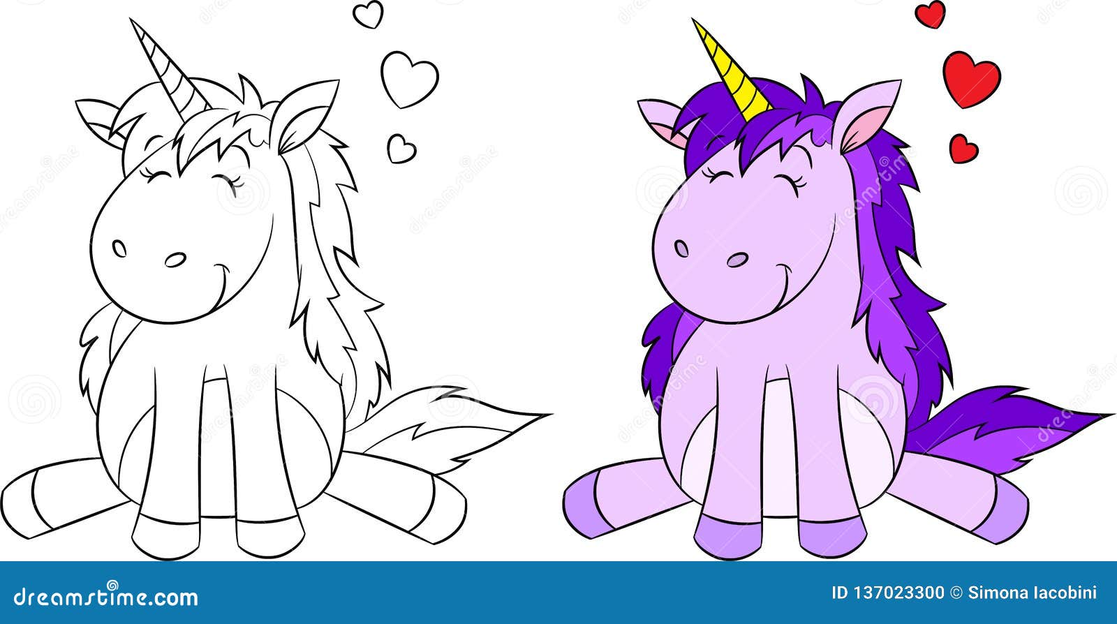 Kawaii Before And After Illustration Of A Unicorn With Hearts