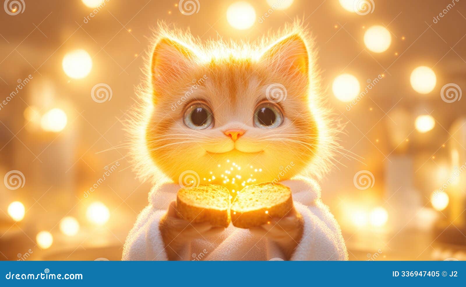 adorable kitten with sparkling toast in cozy candlelight glow