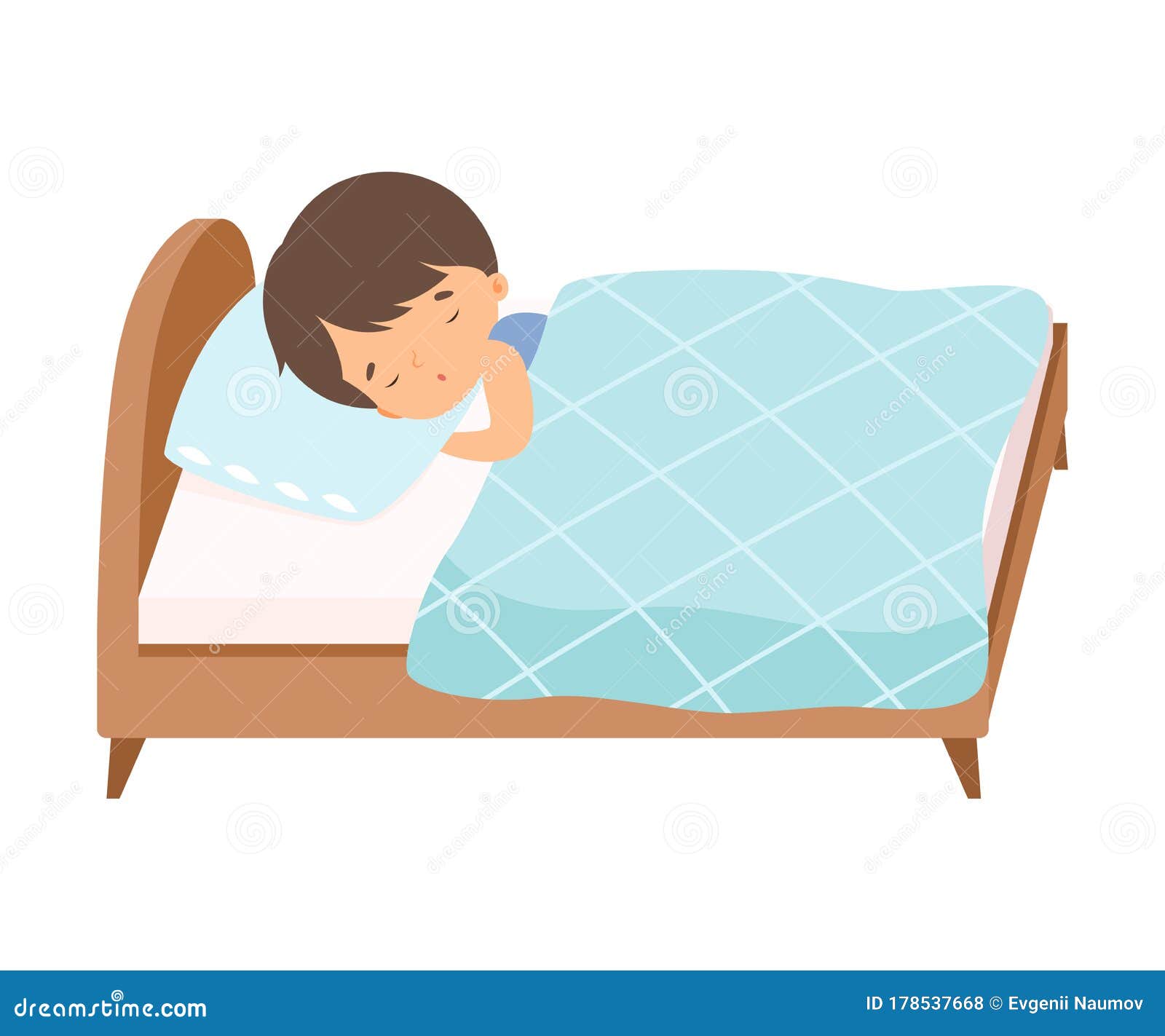 Adorable Little Boy Sleeping Sweetly in His Bed Under Blanket Vector ...