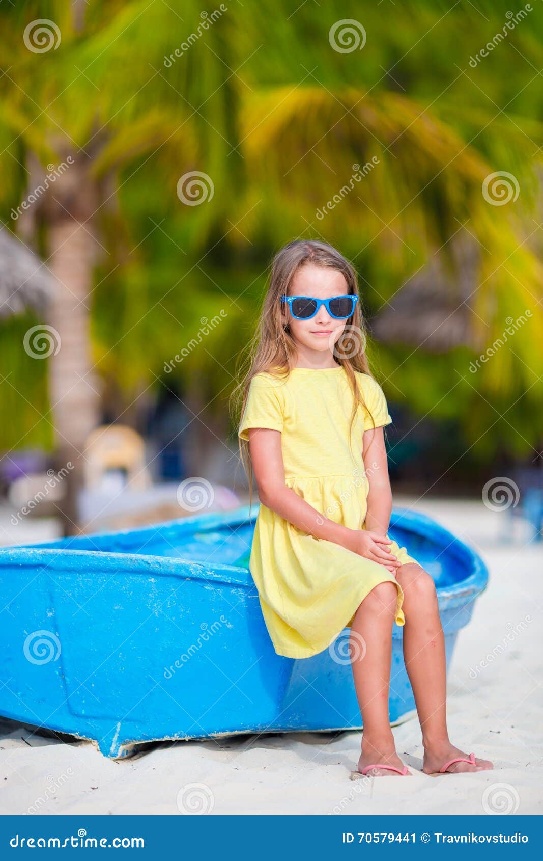 Adorable Little Girl on Boat on White Beach Stock Image - Image of ...