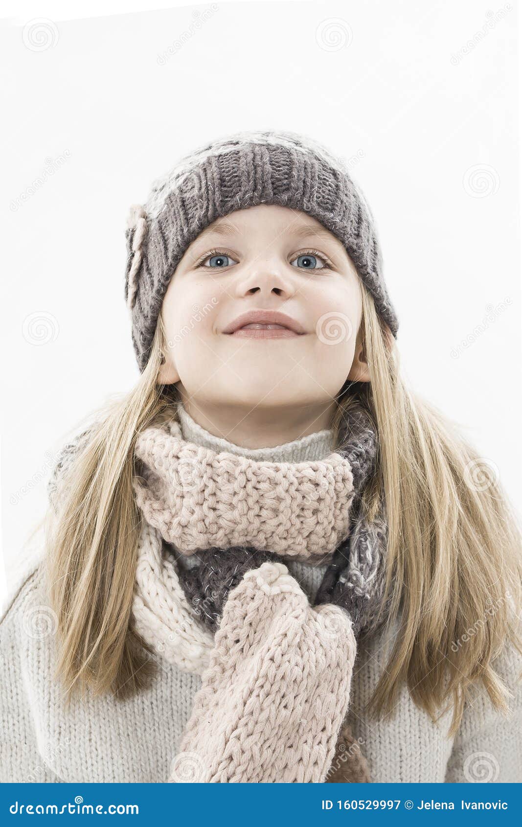 Adorable Little Girl in Cap and Scarf Imagination. Winter Style Stock ...
