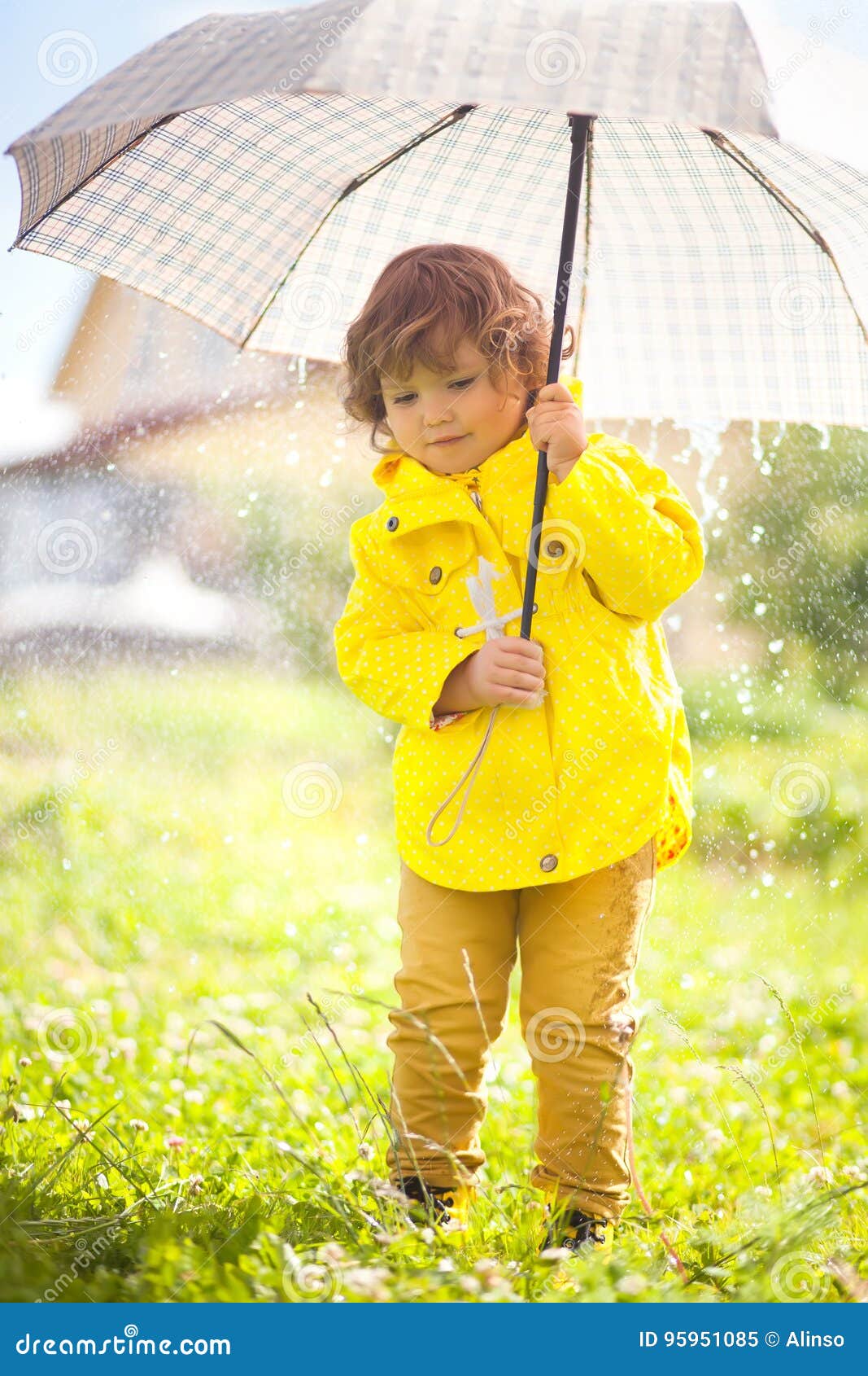Adorable Little Girl Eith Umbrella. Rainy Autumn Day Stock Image ...