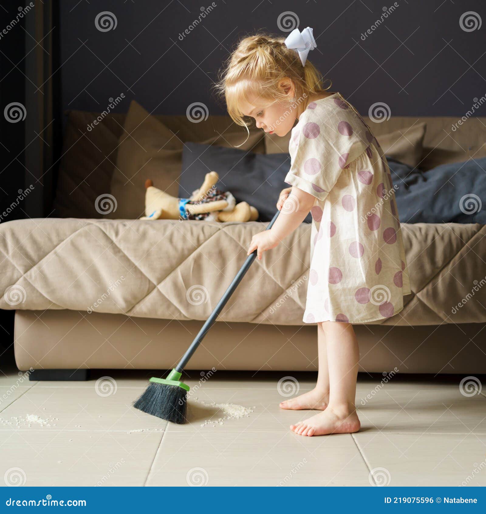 Children Sister and Brother Sweeping Floor with Broom at Home Stock Photo -  Image of clean, child: 219040630