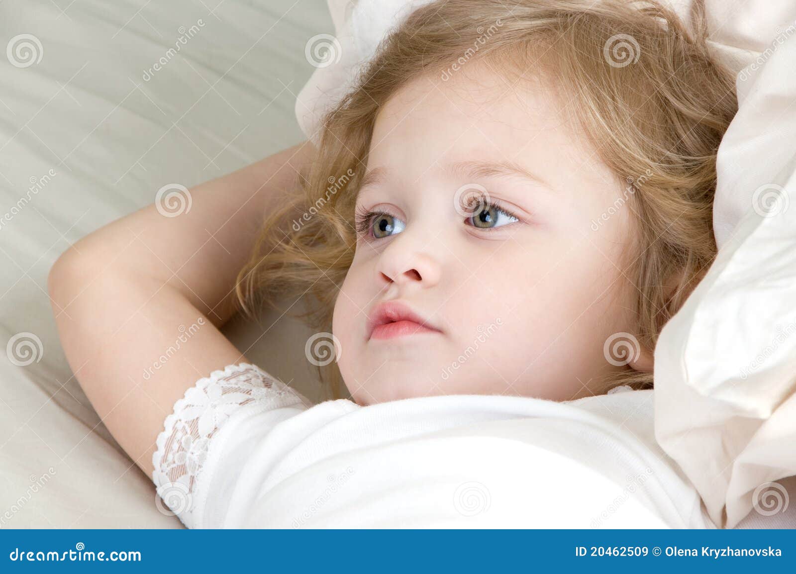 Adorable Little Girl Resting in the Bed Stock Image Image of