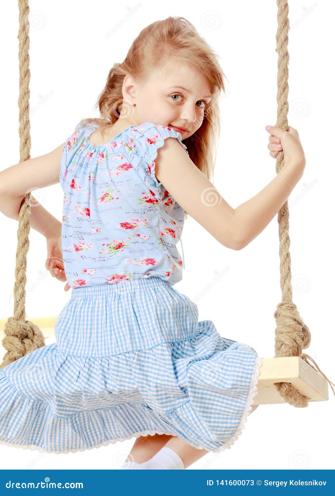 Little Girl Swinging on a Swing Stock Image - Image of play, child ...