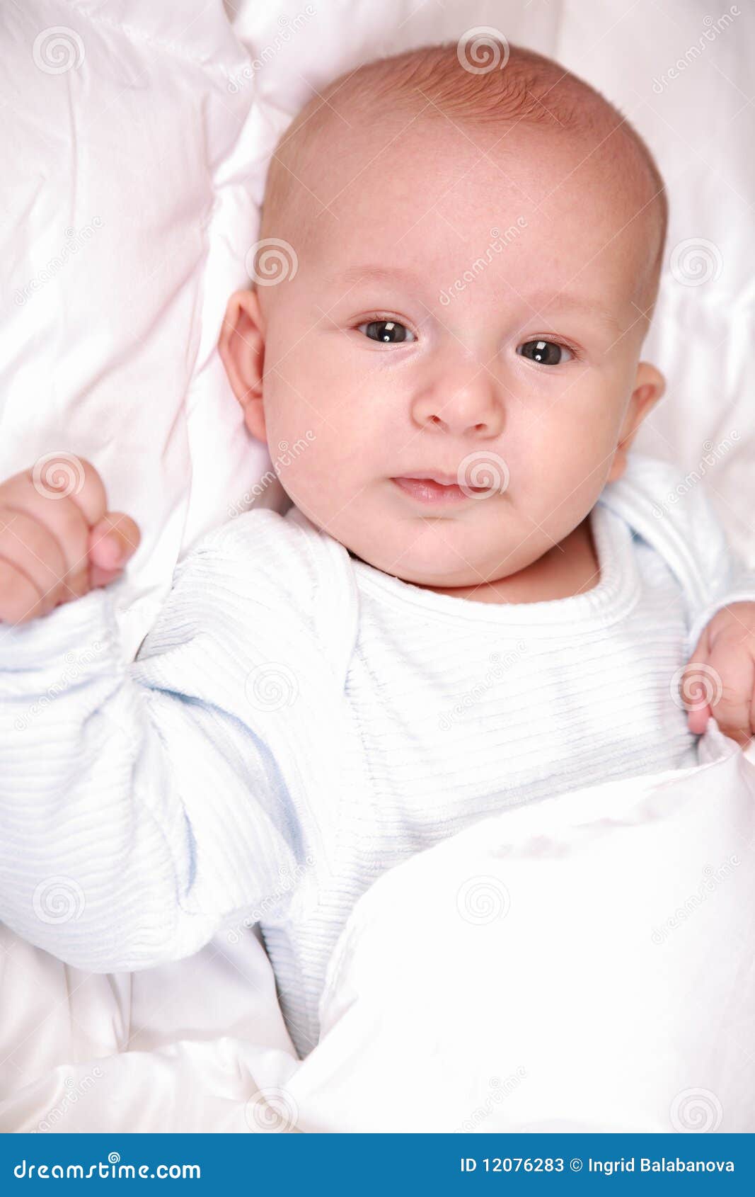 Adorable newborn in bed stock image. Image of baby, childhood 12076283