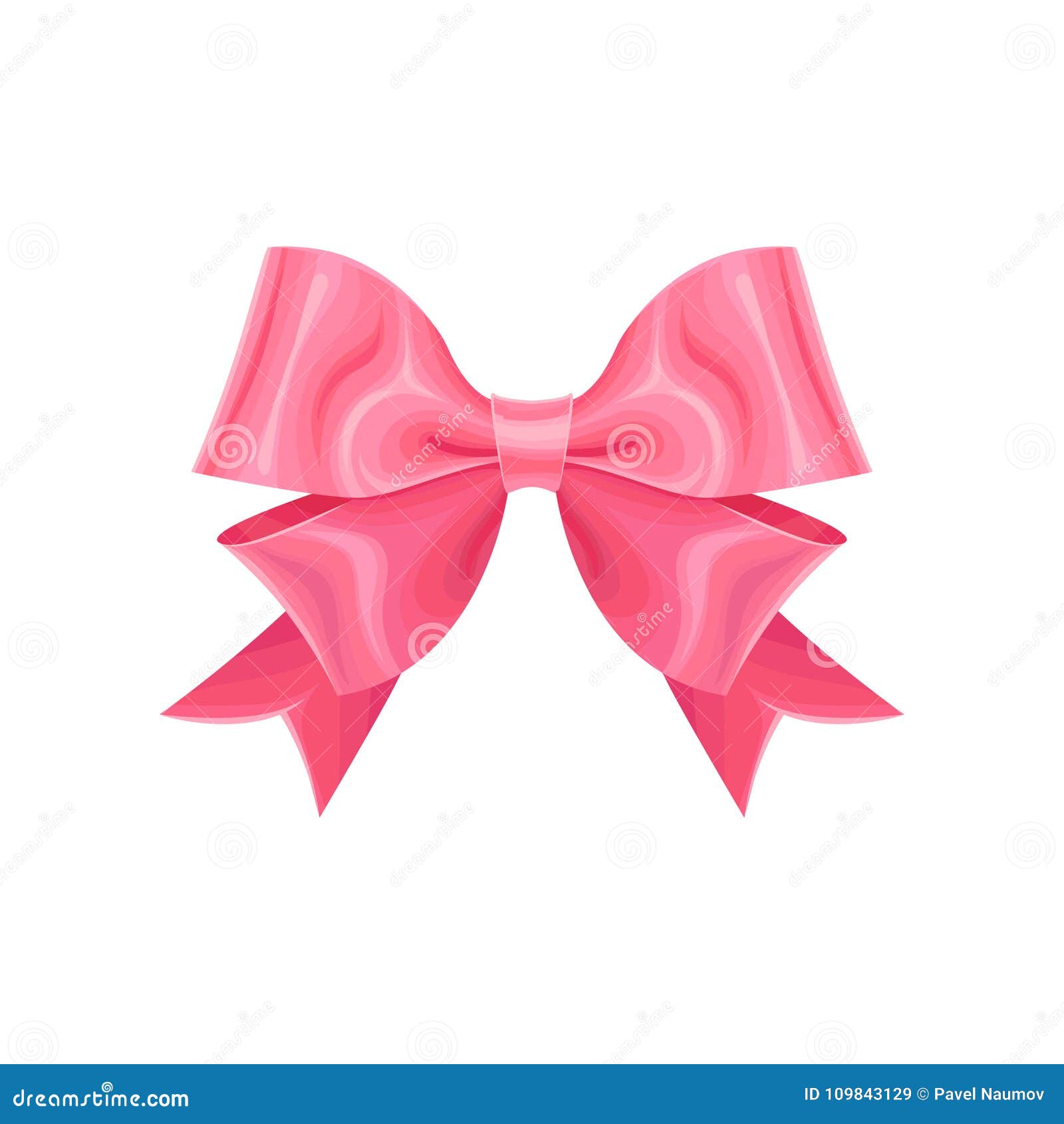 Cute pink bow with white dot isolated on white background. Stock Vector