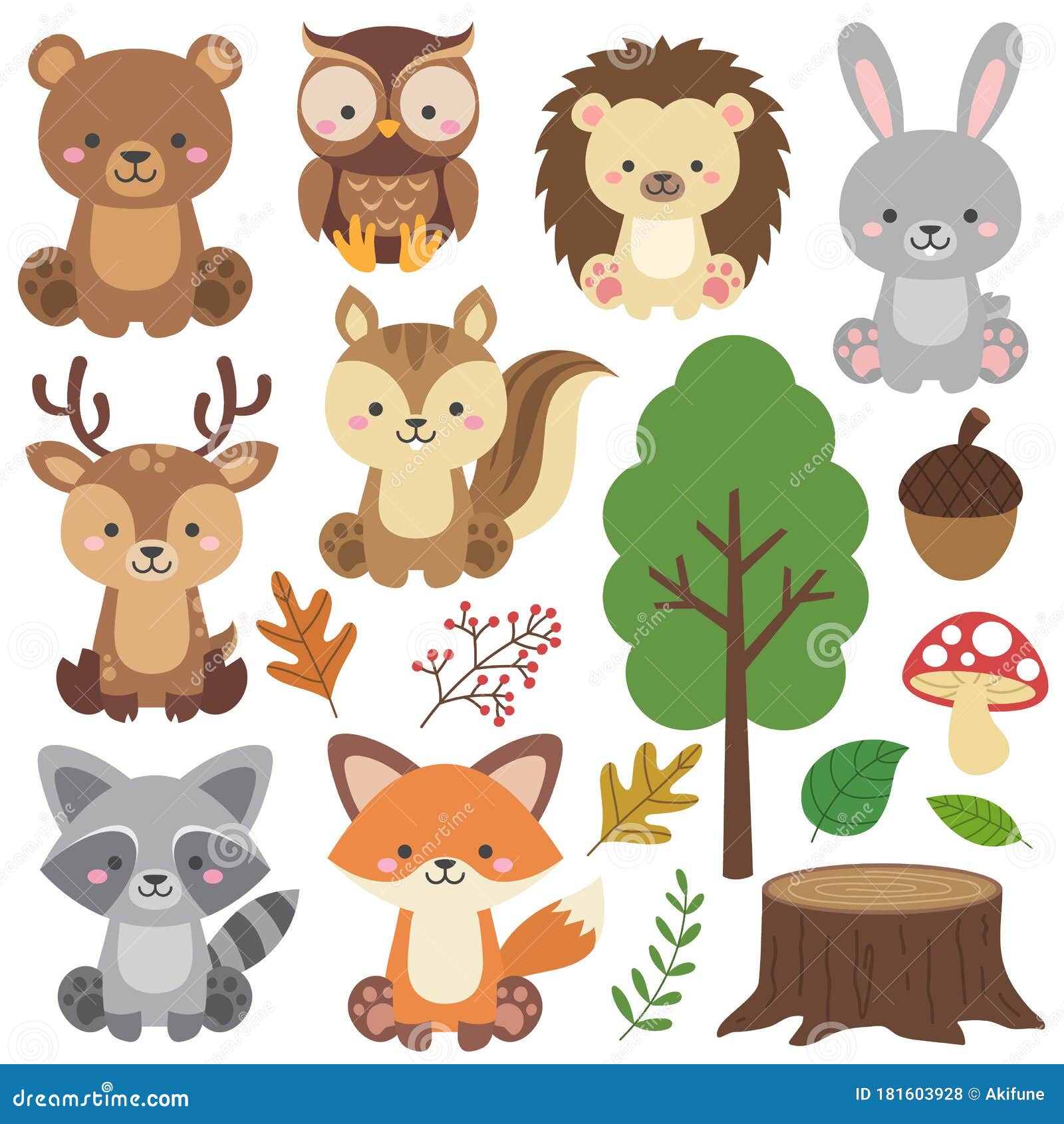 adorable sitting woodland animals  set. forest animals in cartoon flat style. wild animals clipart.