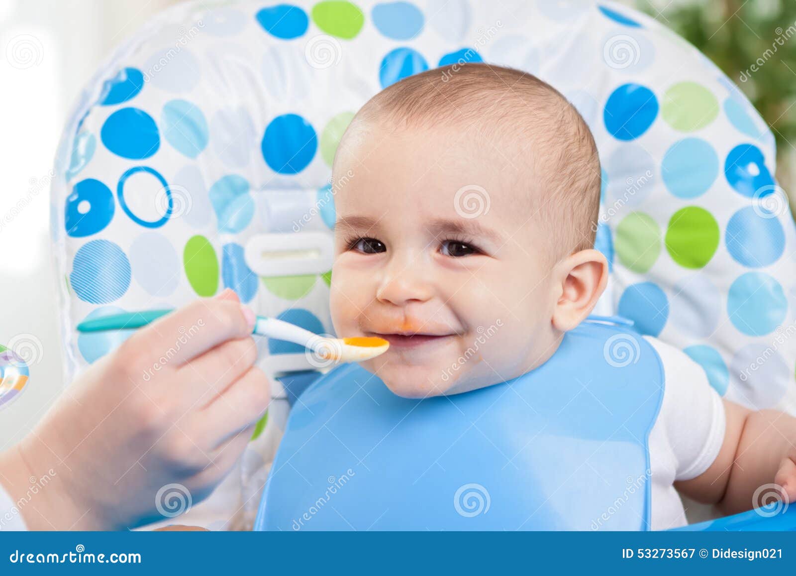 Adorable Smiling Cute Baby Eating Mash Stock Image Image of innocence