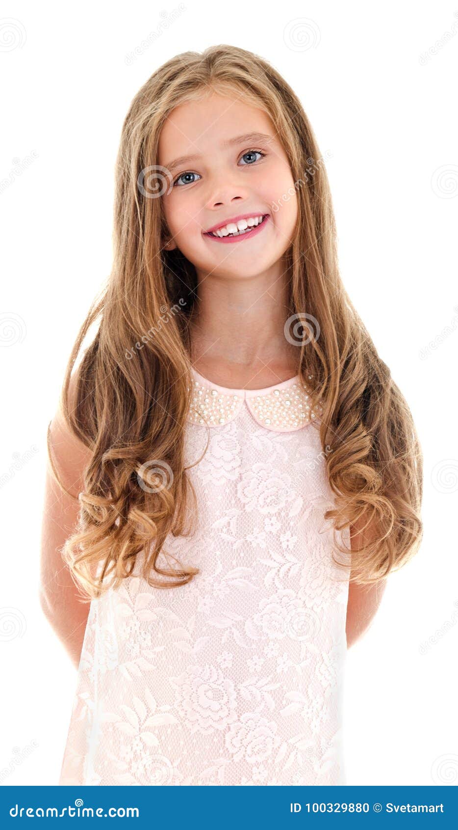 Adorable Smiling Little Girl Child in Princess Dress Isolated Stock ...