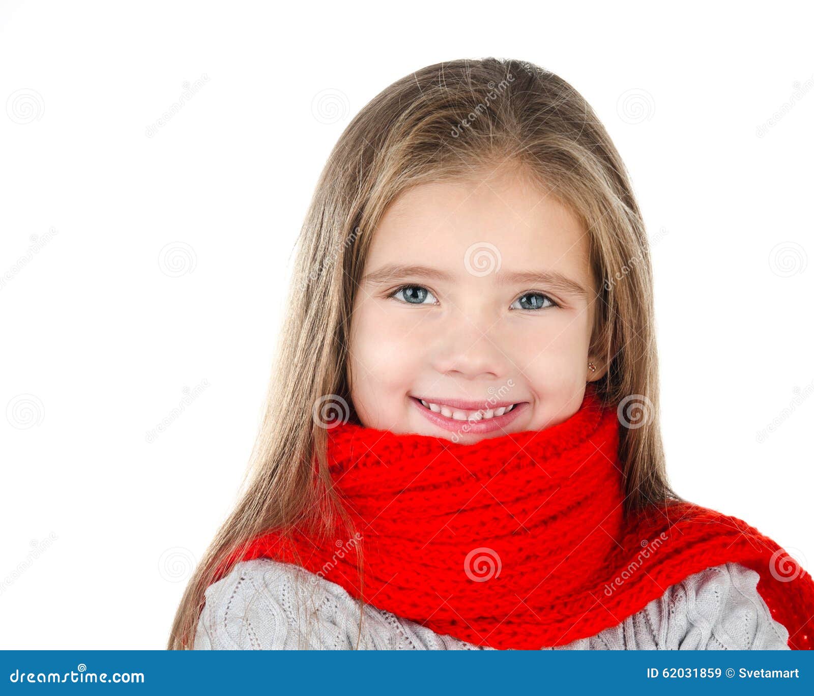 Adorable Smiling Little Girl in Red Scarf Stock Image - Image of ...