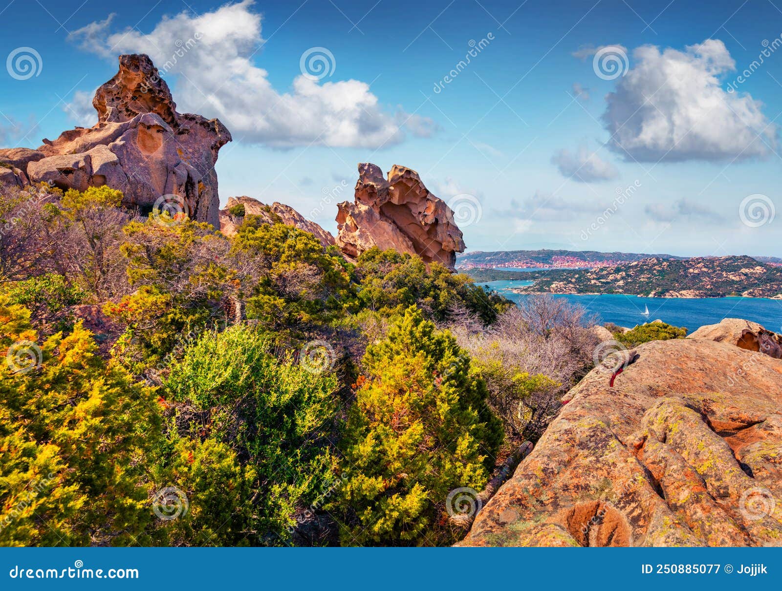 adorable spring view of outskirts of palau port, province of olbia-tempio, italy,