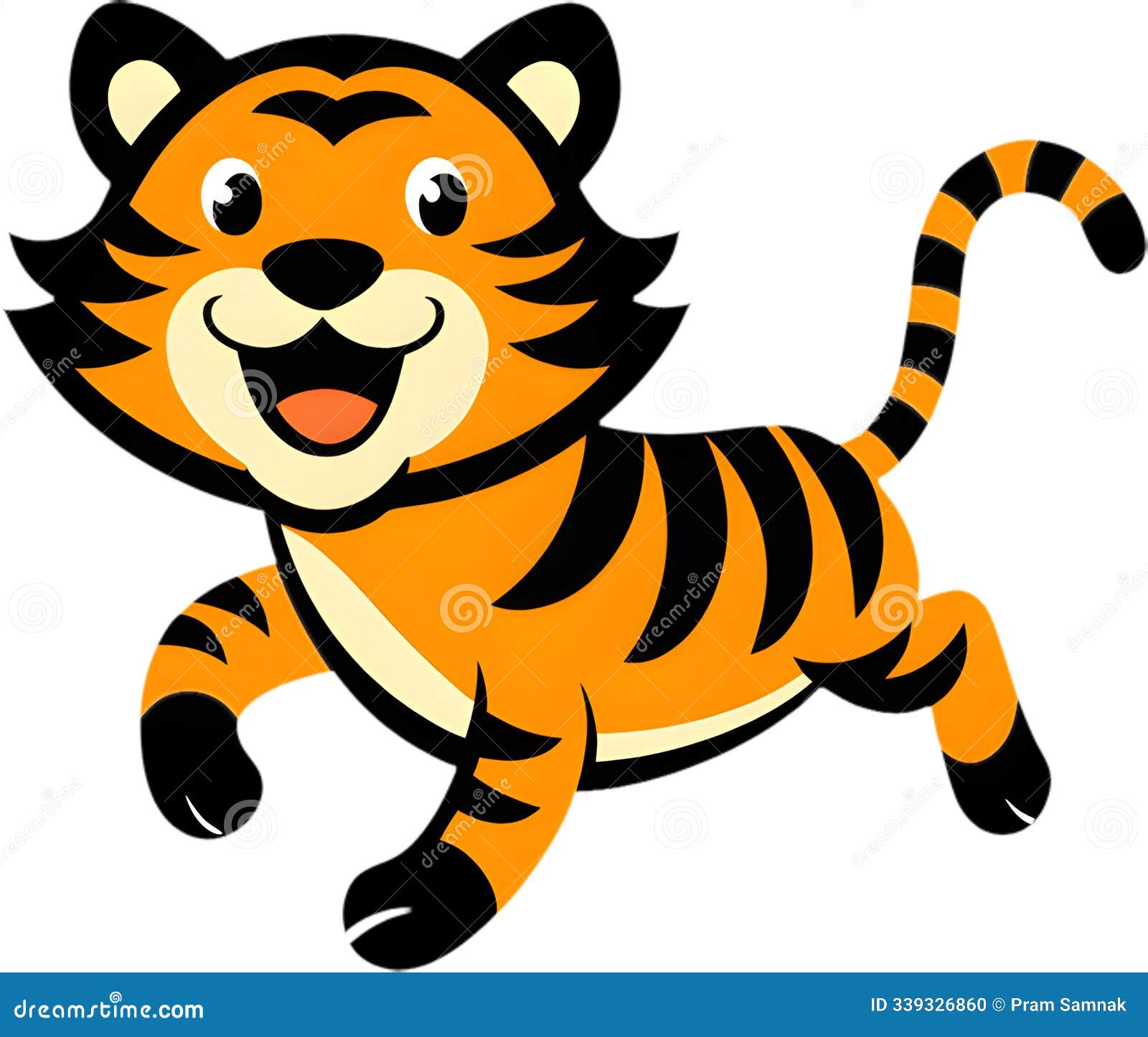 adorable tiger cub playfully poses in cartoon.