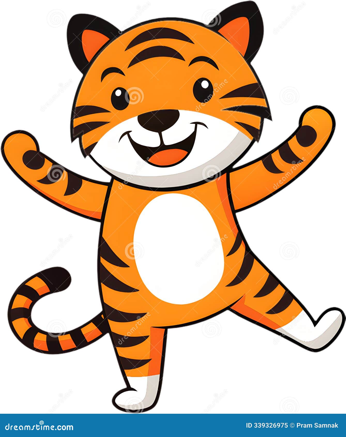 adorable tiger cub playfully poses in cartoon.