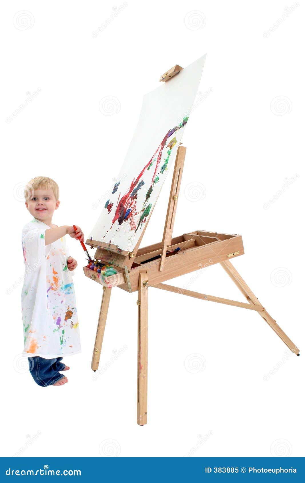 Adorable Toddler Boy Painting at Easel Stock Image Image of graphics