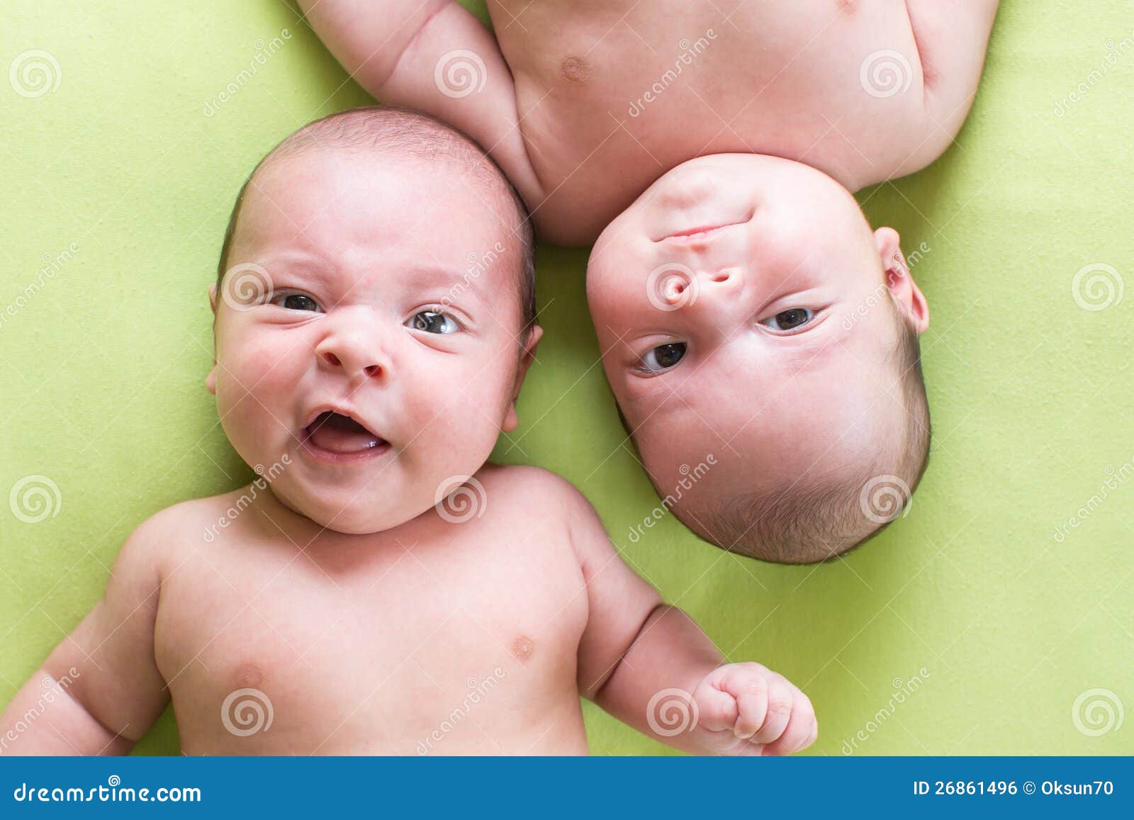 Adorable Twins Babies Boys. Top View of Children. Stock Photo - Image