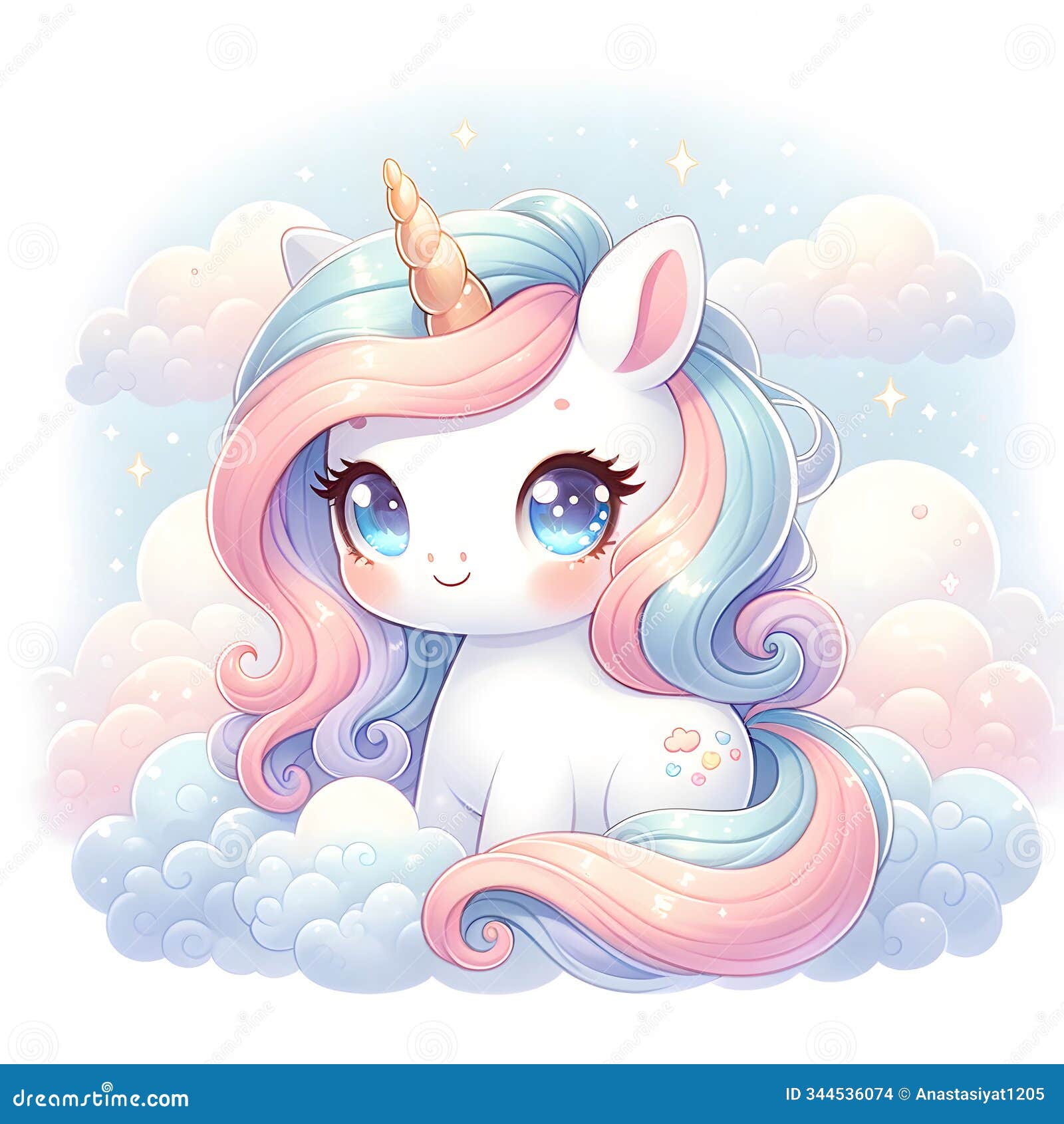 cute pastel unicorn in dreamy clouds