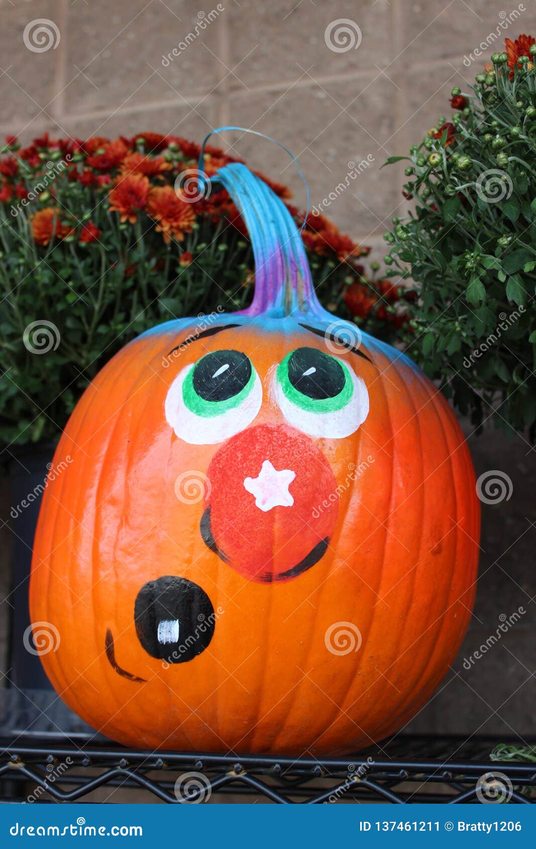 Adorable Whimsical Expression Painted on Halloween Pumpkin Stock Image ...
