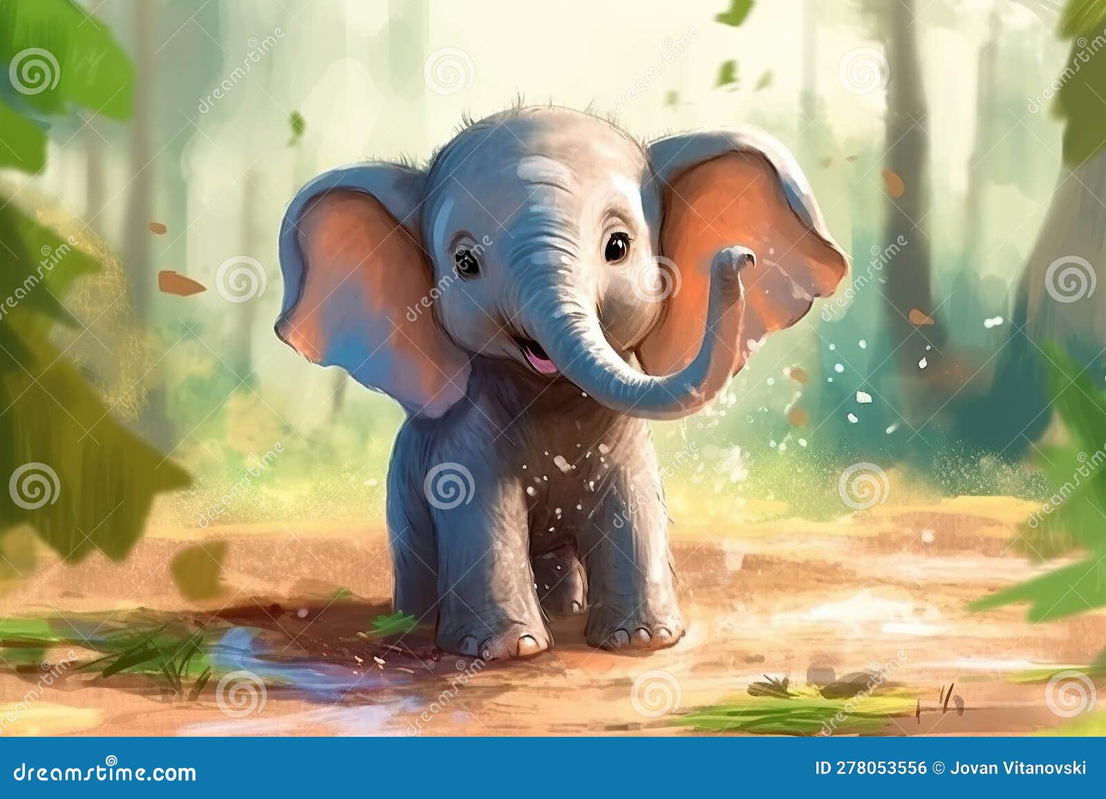 Adorable Y Adorable Elefante Bebé Que Se Ducha Con Baúles Hechos En Dibujos  Animados Para Niños Fantástico Estilo Creado Por Ai Foto editorial - Imagen  de conjunto, saludo: 278053556