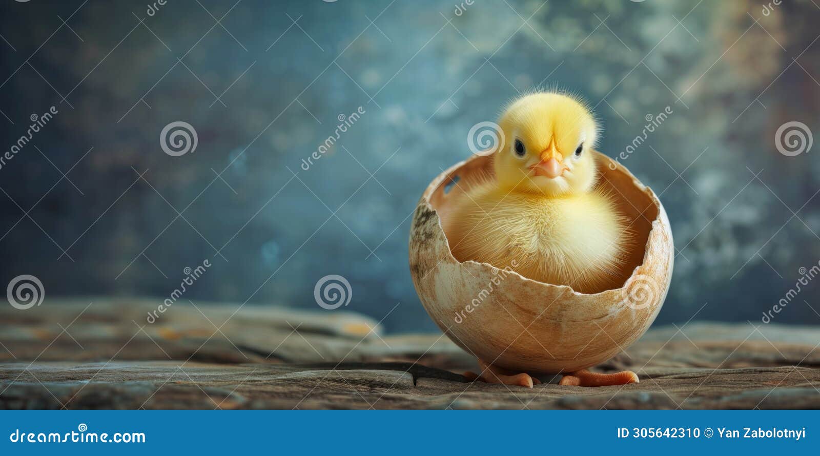 adorable yellow chick emerges from its shell, izing easter joyfulness, copy space