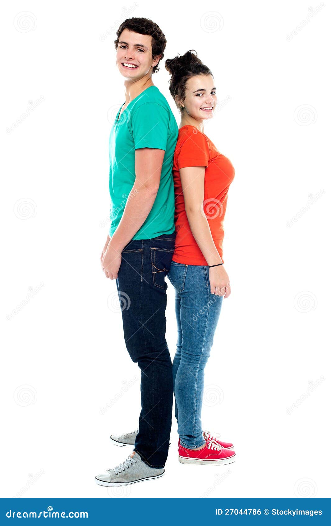 Adorable Young Couple Posing Back To Back Stock Photo - Image of happy ...