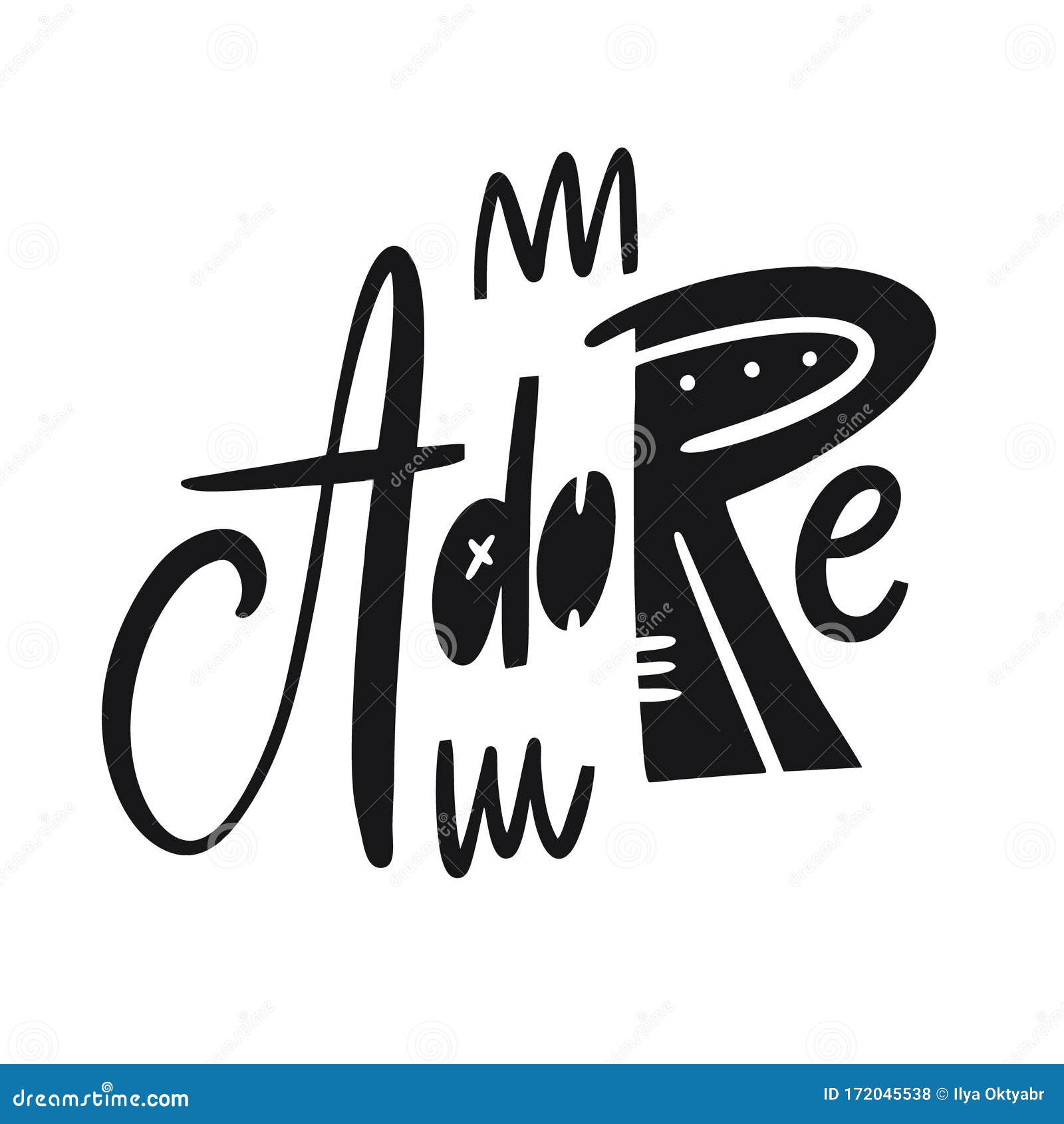 Adore Word Hand Drawn Vector Lettering. Scandinavian Typography. Stock