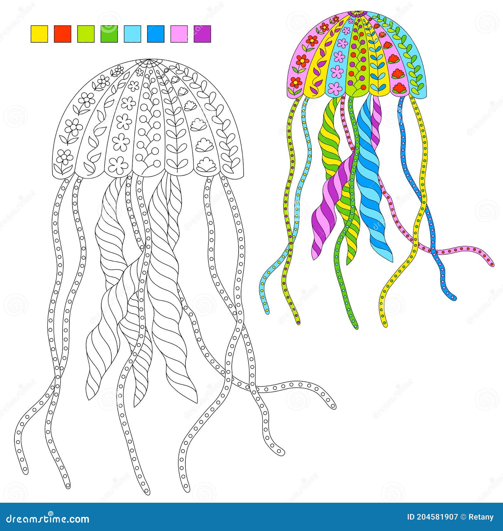 Adornado Estilizado Medusas Para Niños Libro Para Colorear Ilustración del  Vector - Ilustración de lindo, adornado: 204581907