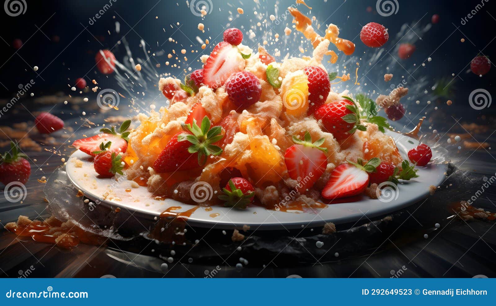 immerse yourself in the vibrant world of asian culinary photography, where flying strawberry and banana chunks take the spotlight,