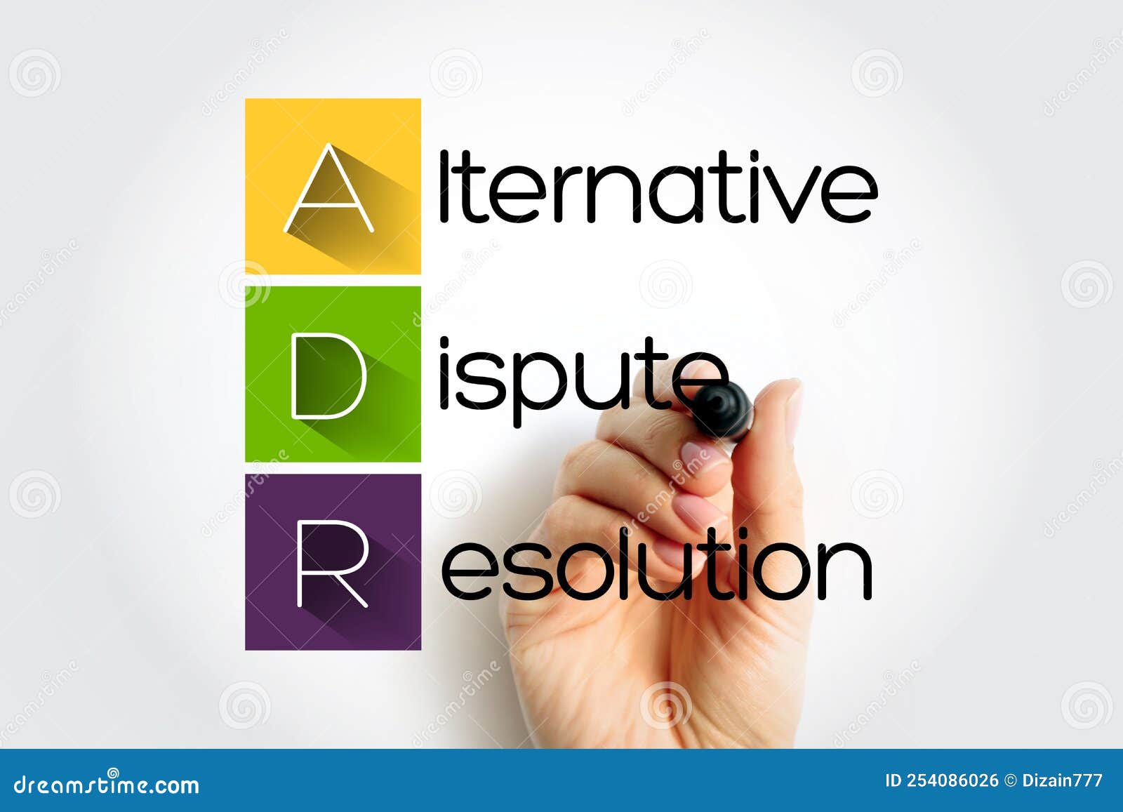 adr - alternative dispute resolution acronym, business concept background