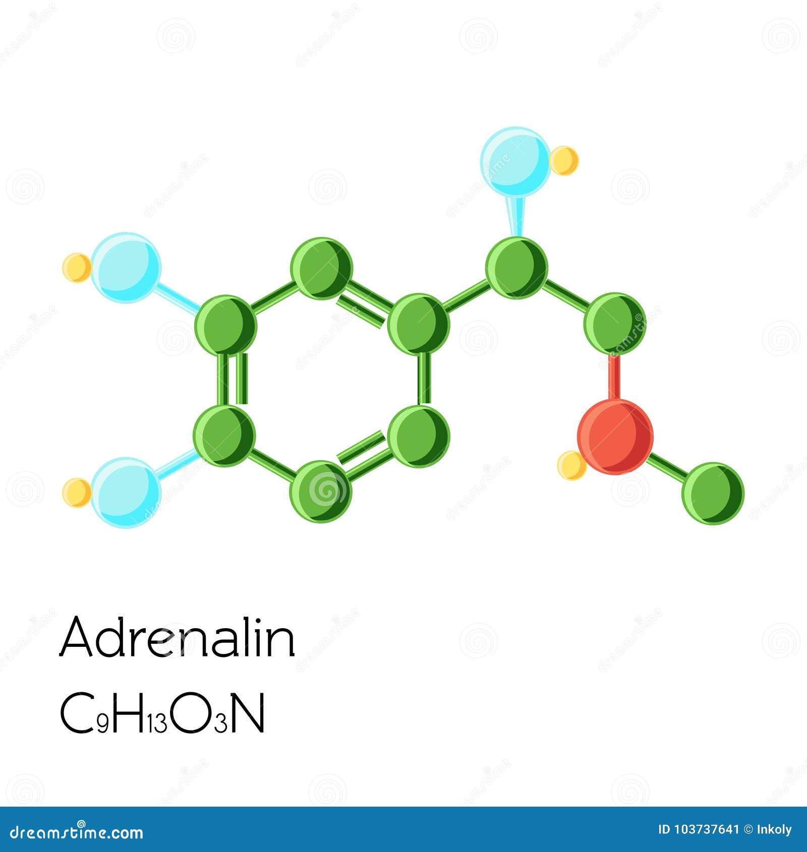 adrenalin, adrenaline, epinephrine hormone structural chemical formula  on white background.