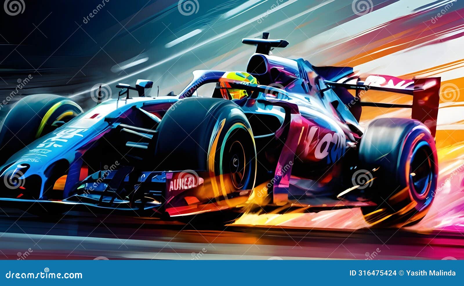 an adrenaline-filled f1 racing abstract color 