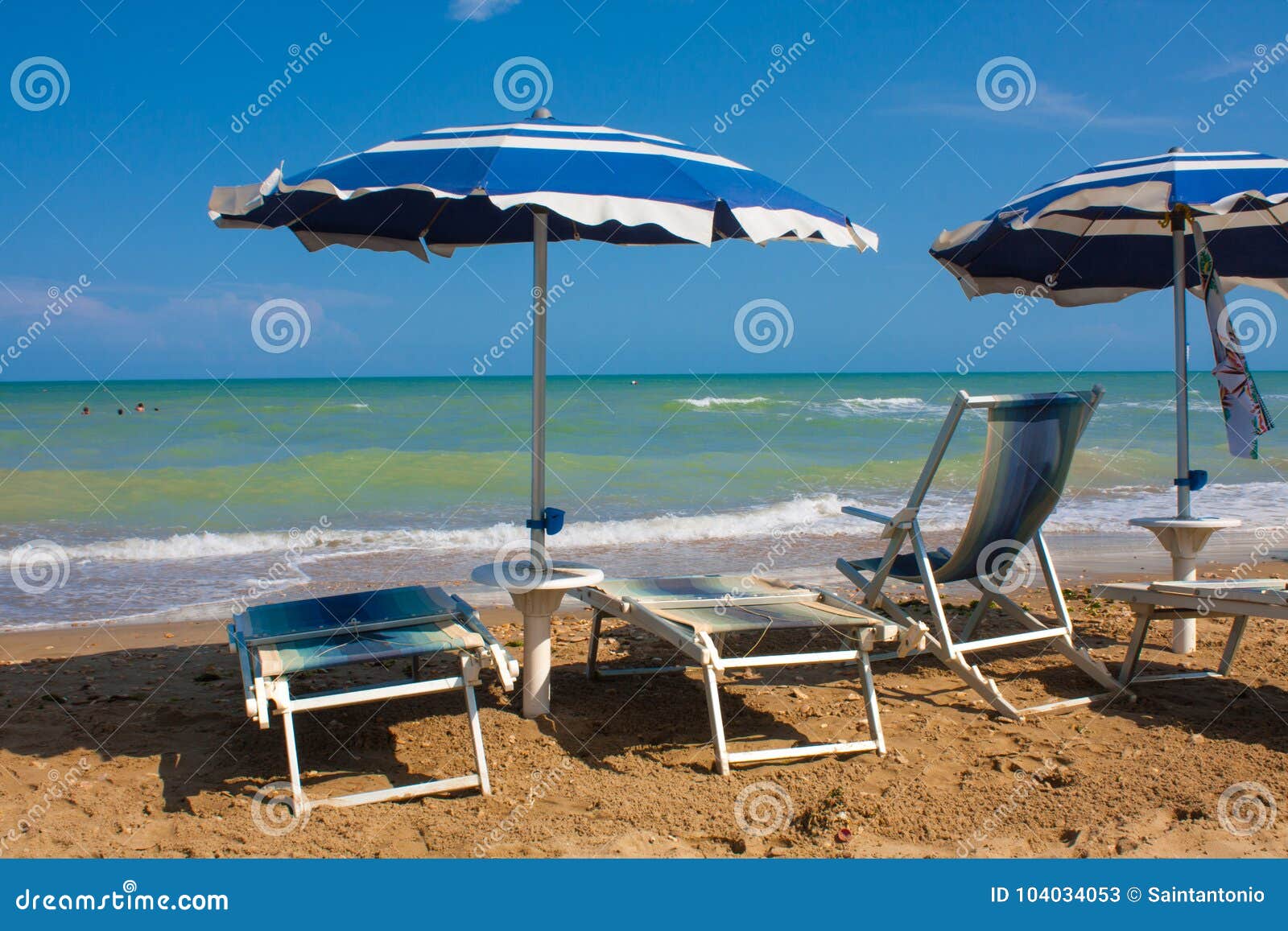 Adriatic Sea Coast View. Seashore of Italy, Summer Umbrellas on Sandy ...