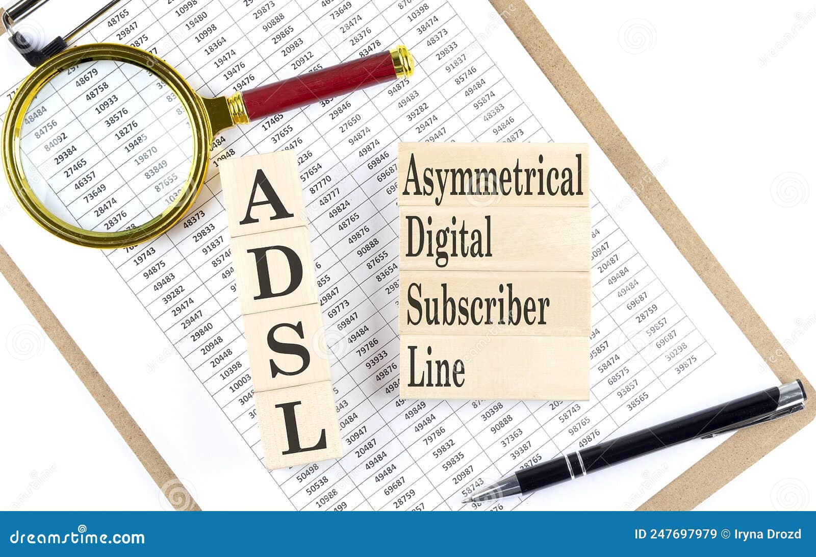 ADSL - Asymmetrical Digital Subscriber Line Text on Wooden Block on Chart  Background Stock Image - Image of communication, computing: 247697979