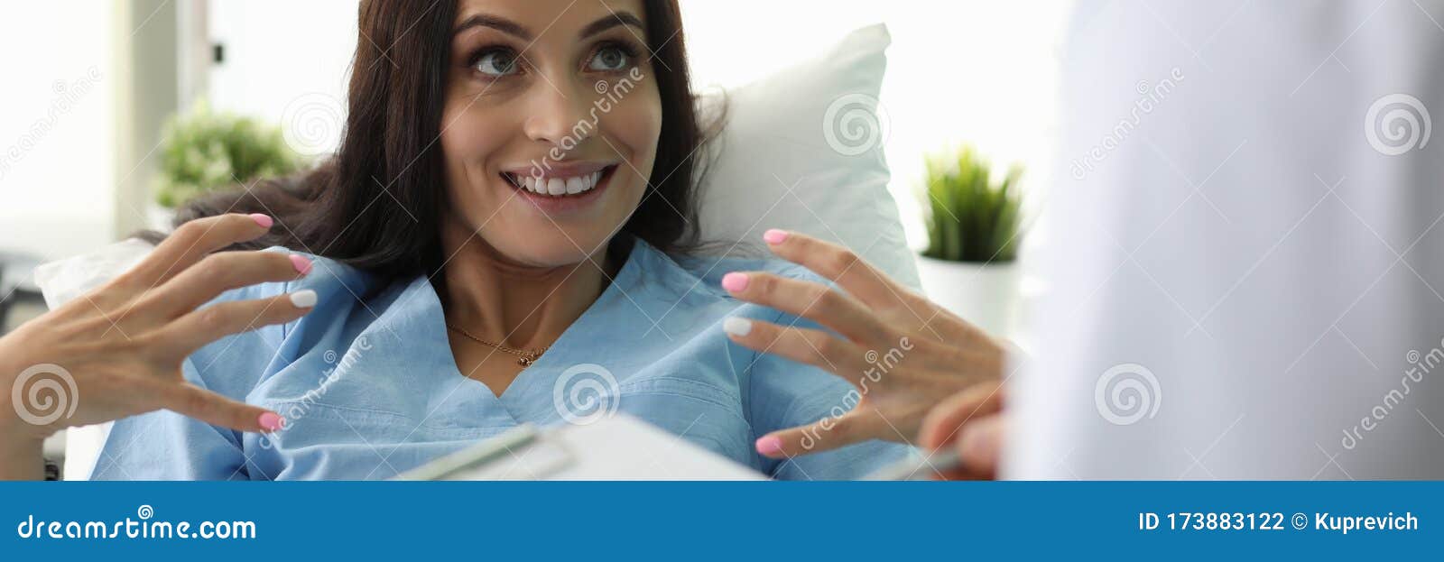 Adult Caucasian Beautiful Woman Shows Doctor Stock Photo Image Of