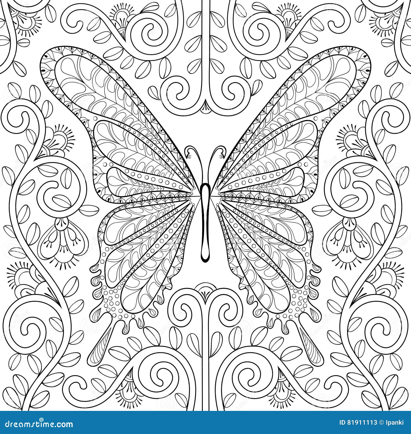 Adult Coloring Book With Butterfly In Flowers Pages 