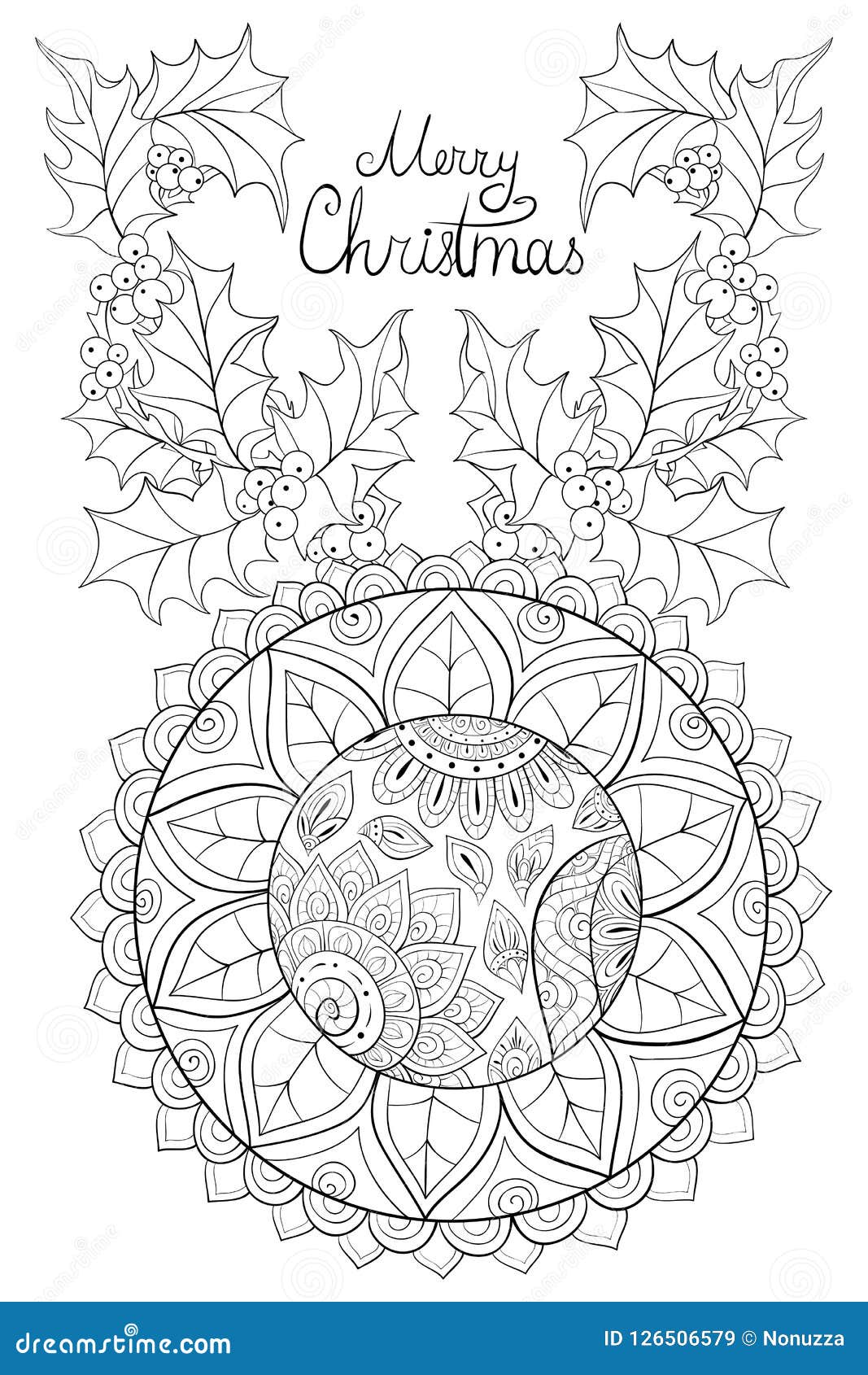Adult Coloring Book,page a Christmas Theme Image with Decoration Toys for  Relaxing. Stock Vector - Illustration of gift, curves: 126506579