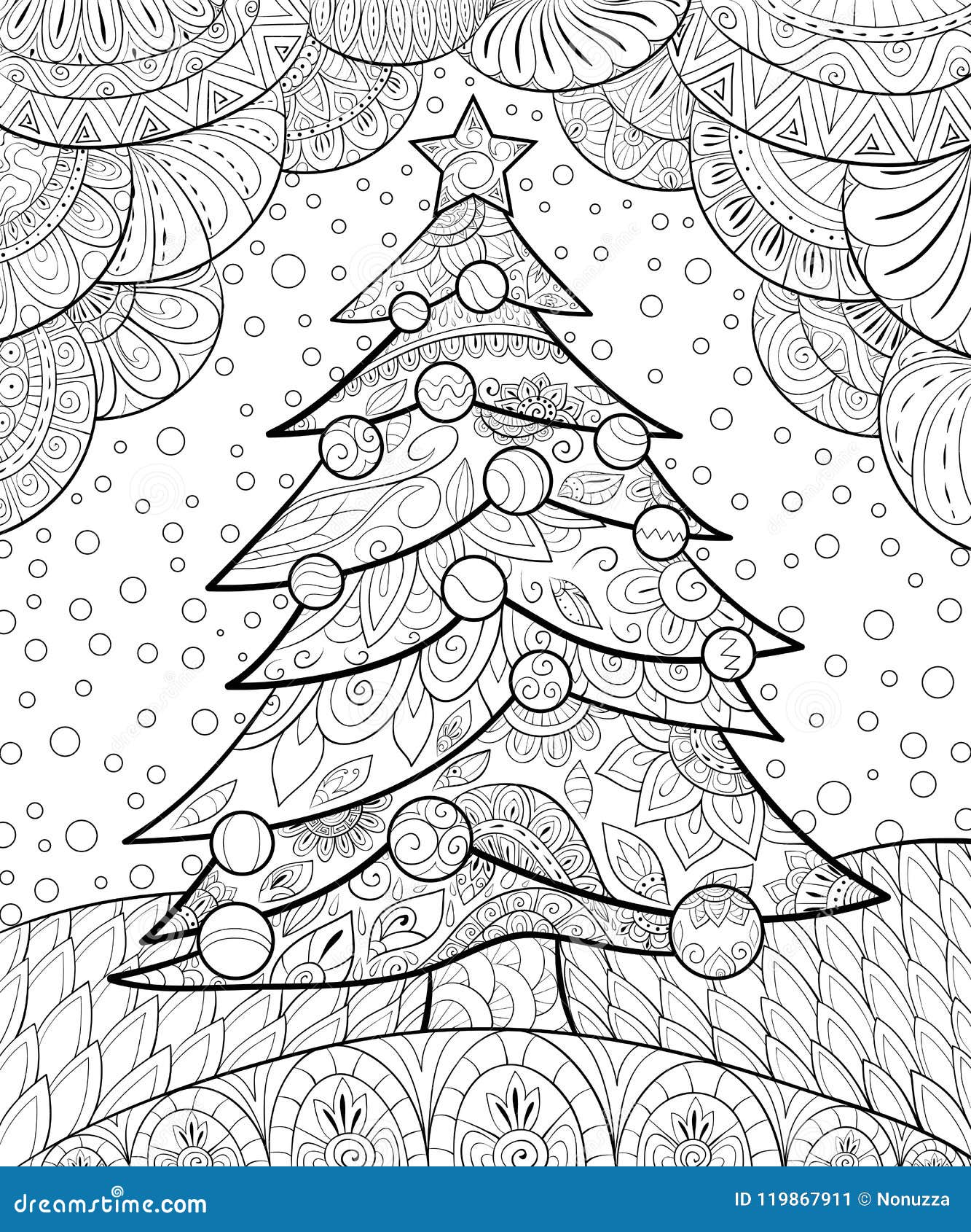 Adult Coloring Book,page a Christmas Tree with Decoration ...
