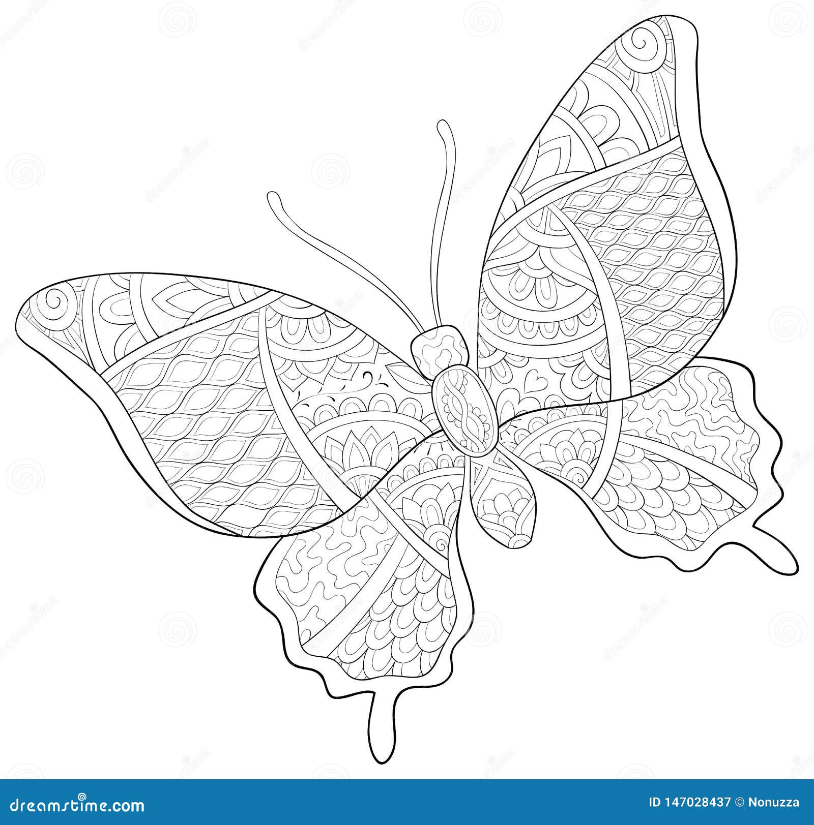 Download Adult Coloring Book Page A Cute Butterfly With Ornaments Image For Relaxing Zen Art Style Illustration Stock Vector Illustration Of Adult Doodle 147028437