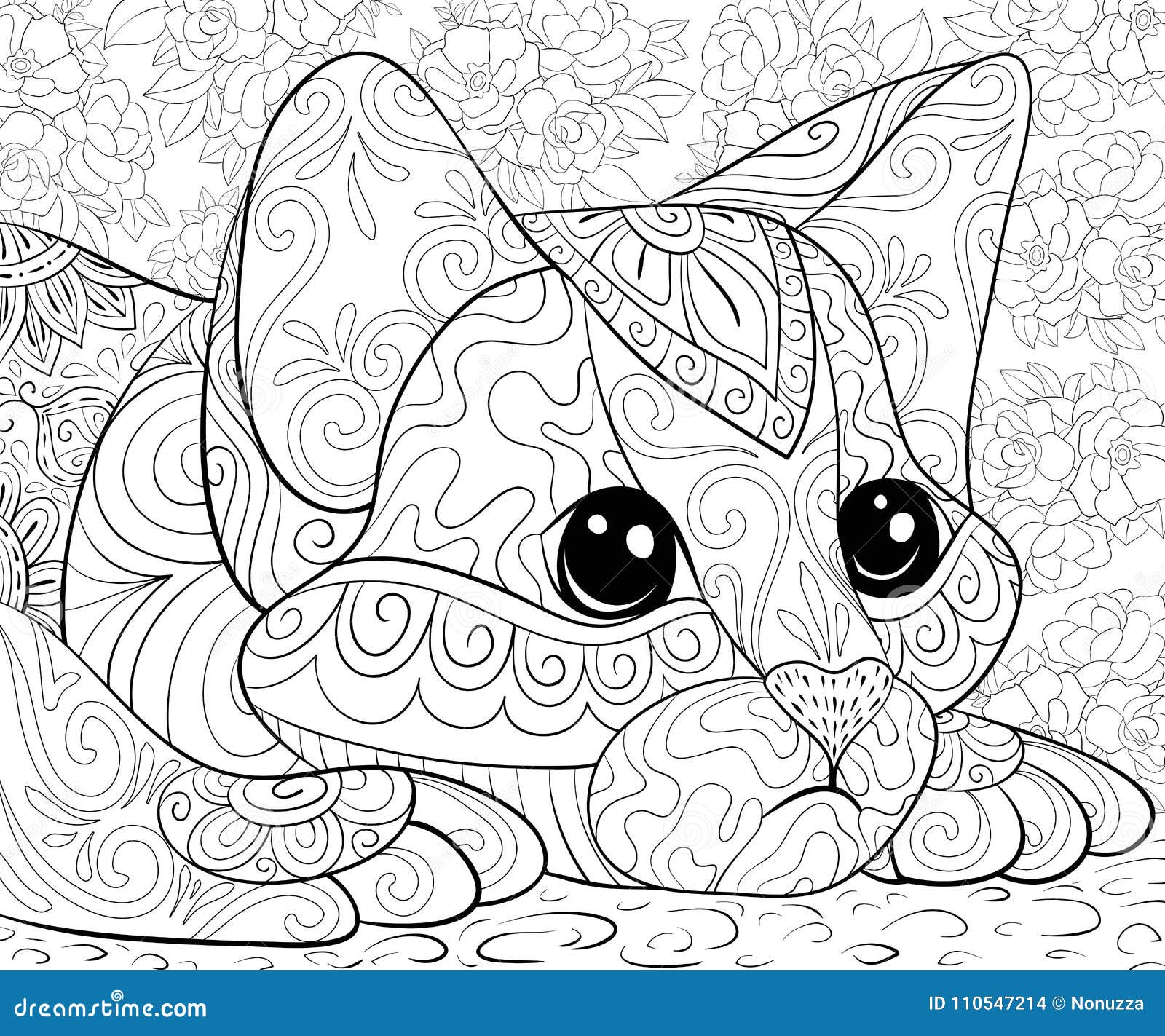 Download Adult Coloring Book Page A Cute Cat On The Background For Relaxing Zen Art Style Illustration Stock Vector Illustration Of Coloring Doodle 110547214
