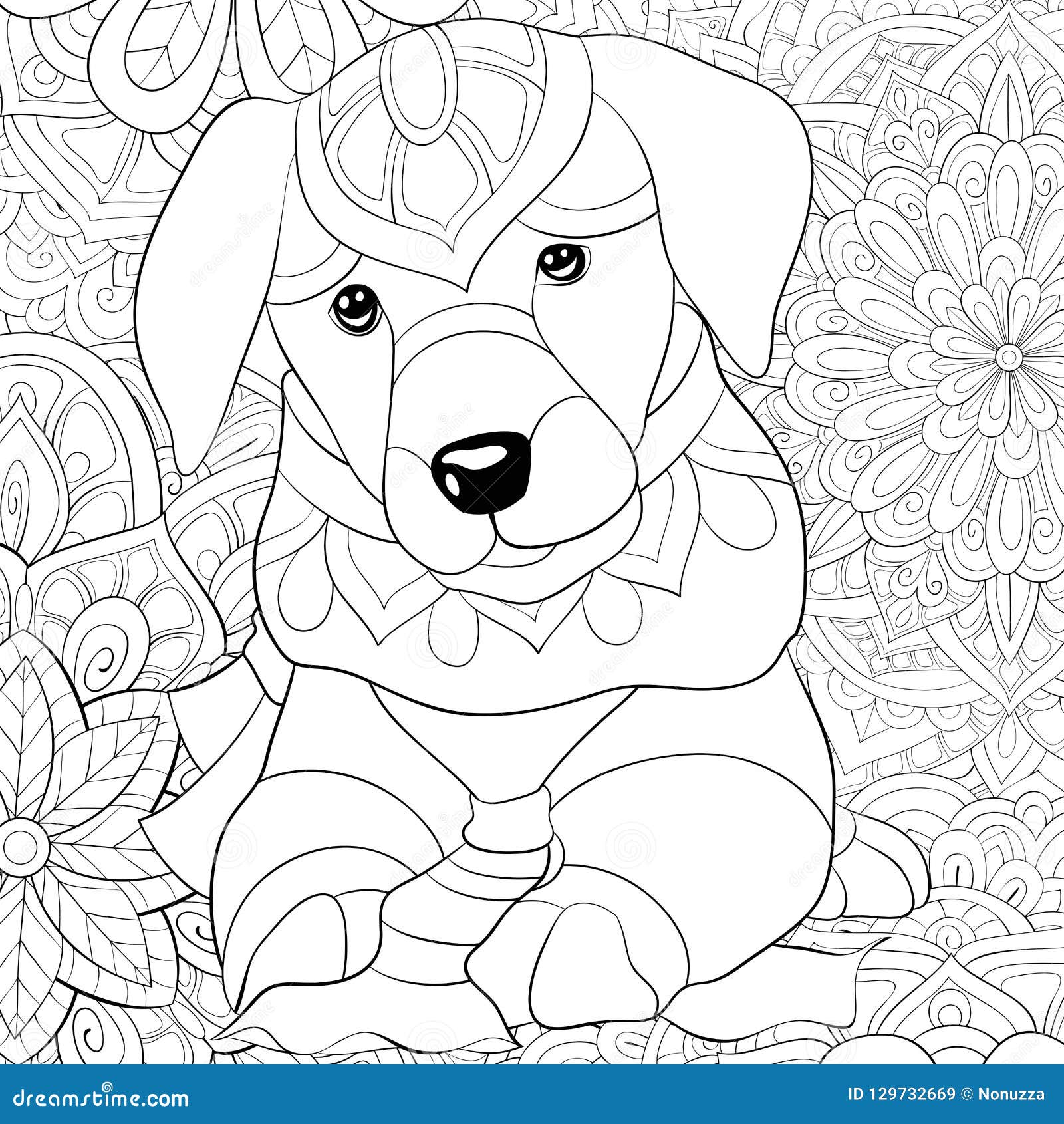 Adult coloring bookpage a cute dog with ornaments Vector Image