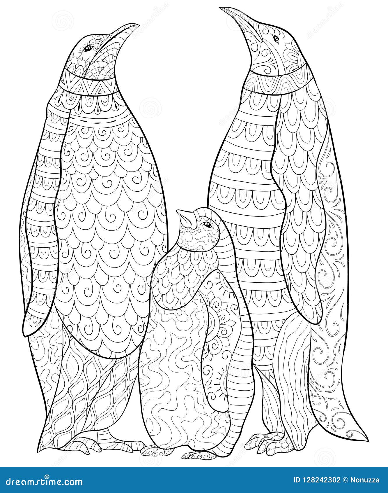 Adult Coloring Book,page a Cute Family of Penguins Image for ...