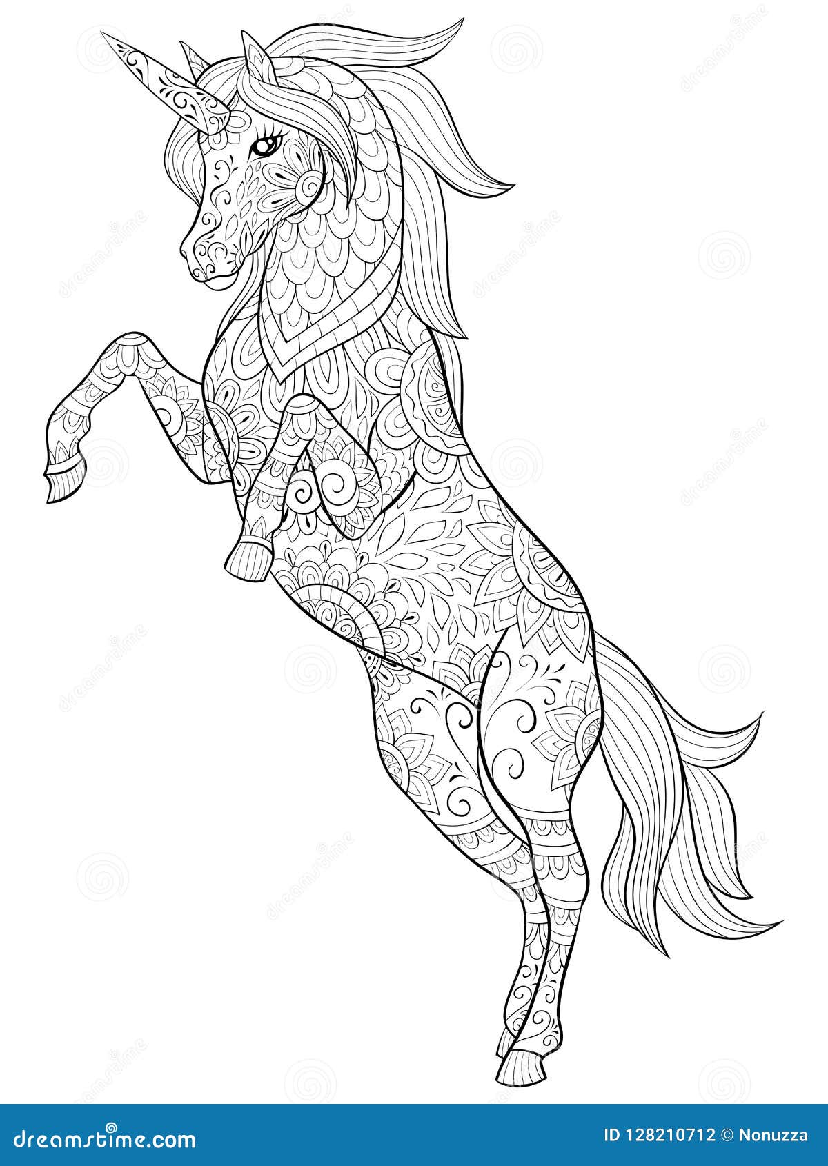 Adult Coloring Book,page a Cute Horse,unicorn Image for Relaxing. Stock