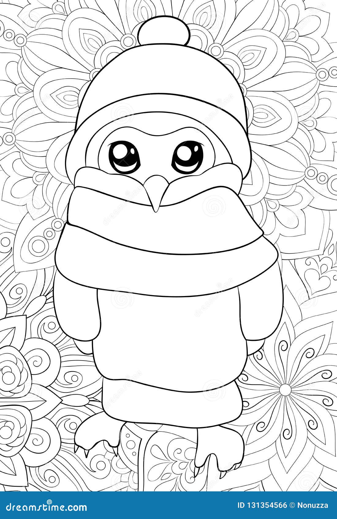 Adult Coloring Book,page A Cute Owl Image For Relaxing.Zen Art Style