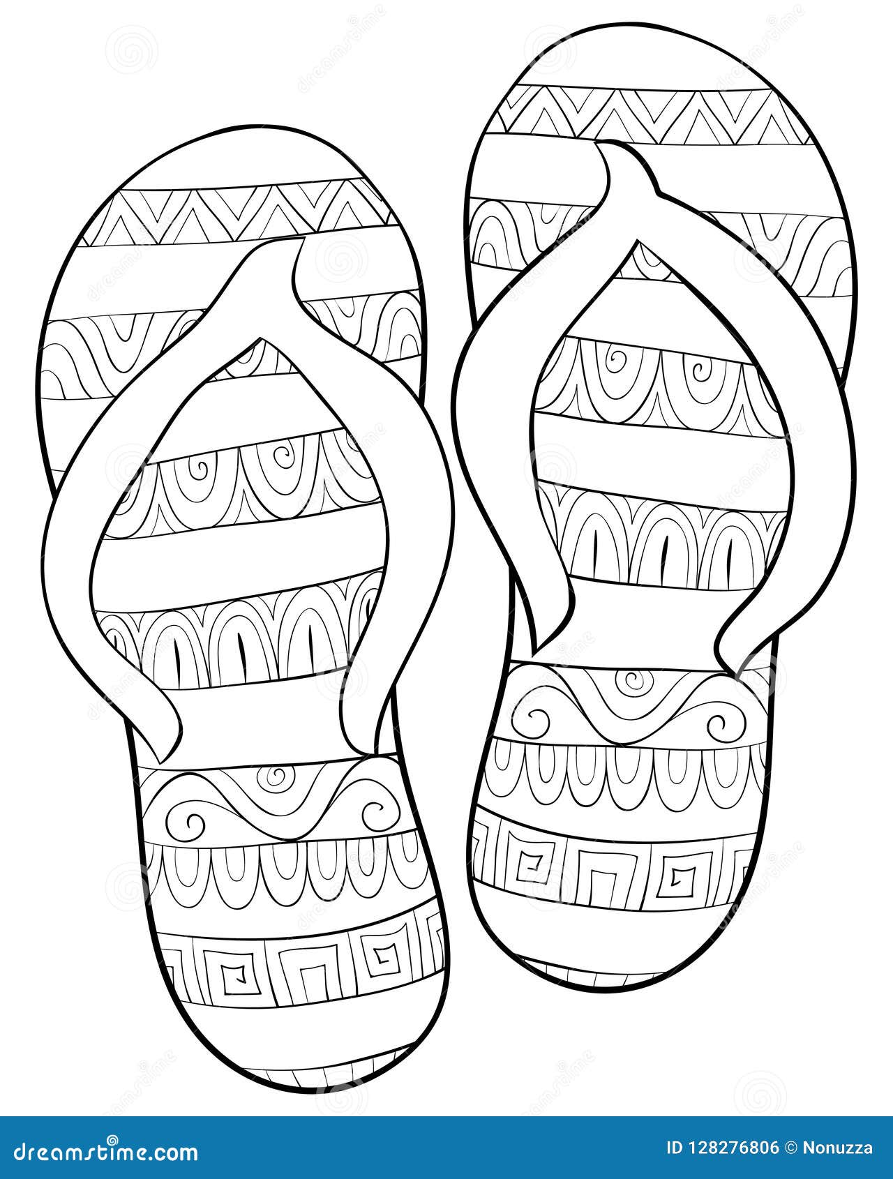 Adult Coloring Book,page a Cute Pair of Beach Slippers Image for ...