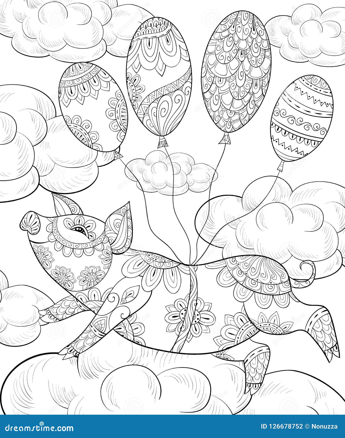 Download Adult Coloring Book Page A Cute Pig Image For Relaxing Zen Art Style Illustration Stock Vector Illustration Of Leaves Black 126678752