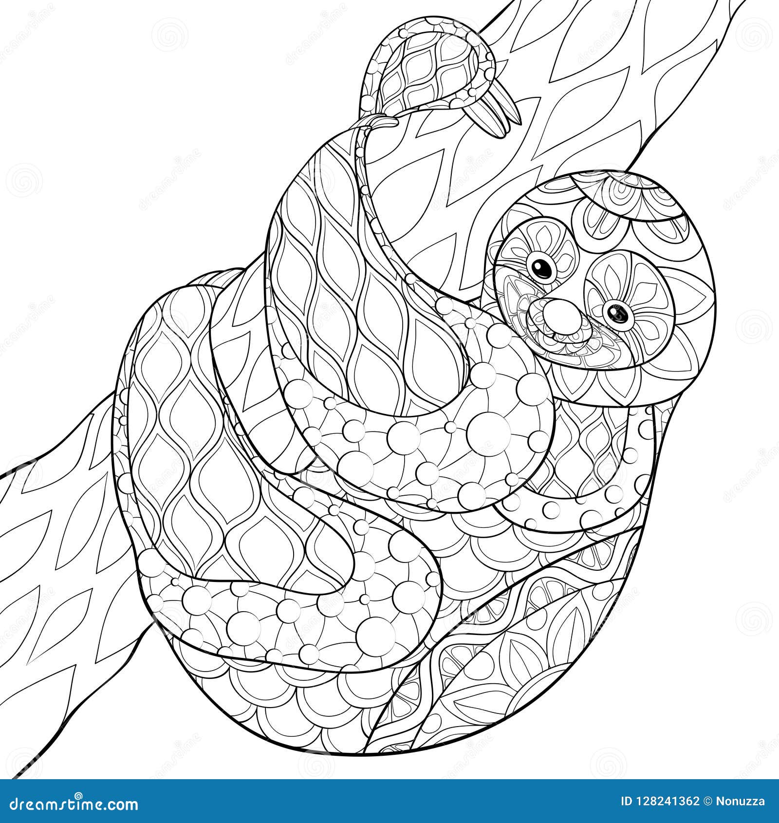 Adult Coloring Book,page a Cute Sloth on the Brunch Image for Relaxing