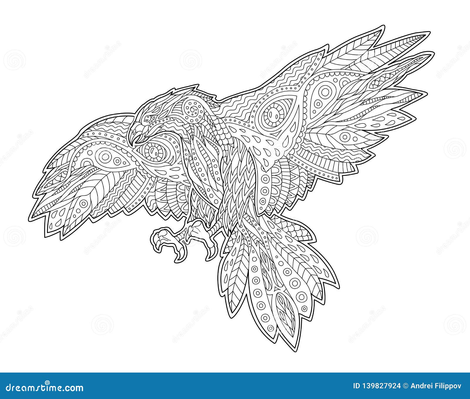 Download Adult Coloring Book Page With Decorative Hawk Stock Vector ...