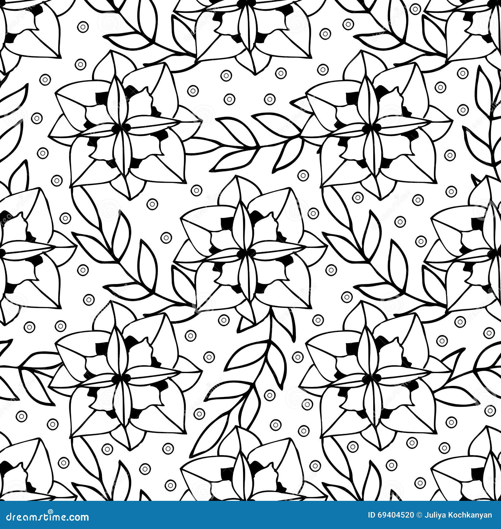 Adult Coloring Book Page Design With Floral Seamless