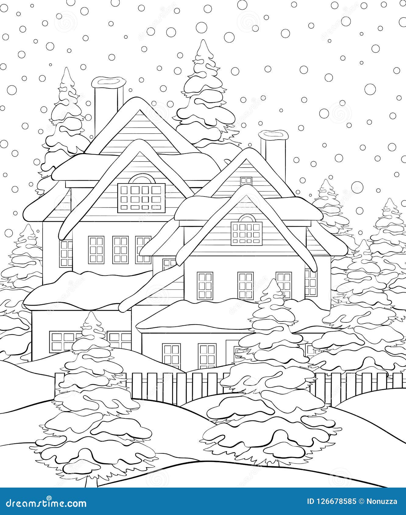 Adult Coloring Book,page an Winter Landscape with House Image for ...